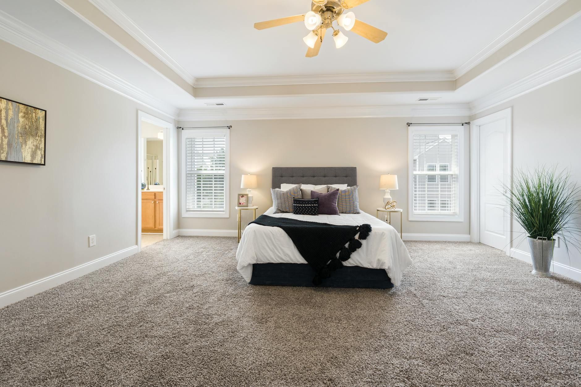 Plush bedroom carpet install in a DFW home