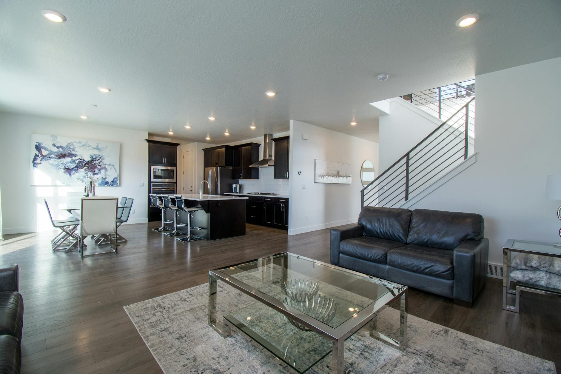 Engineered hardwood plank install in a Plano living room